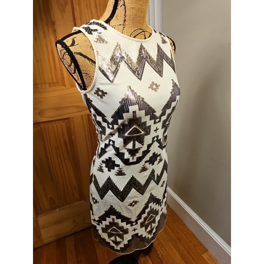Women's Express Small Dress Black White Sequin Sleeveless Aztec Design